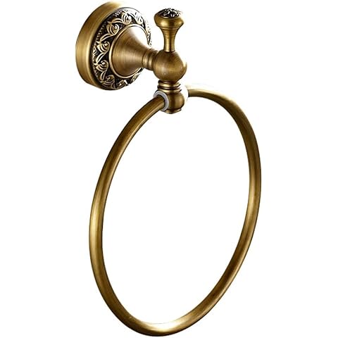 CASEWIND Towel Ring Towel Holder Rail Round , all Solid Brass Construction Bathroom Accessories for Kitchen Wall Mounted with Carvings Antique Retro Design Cover