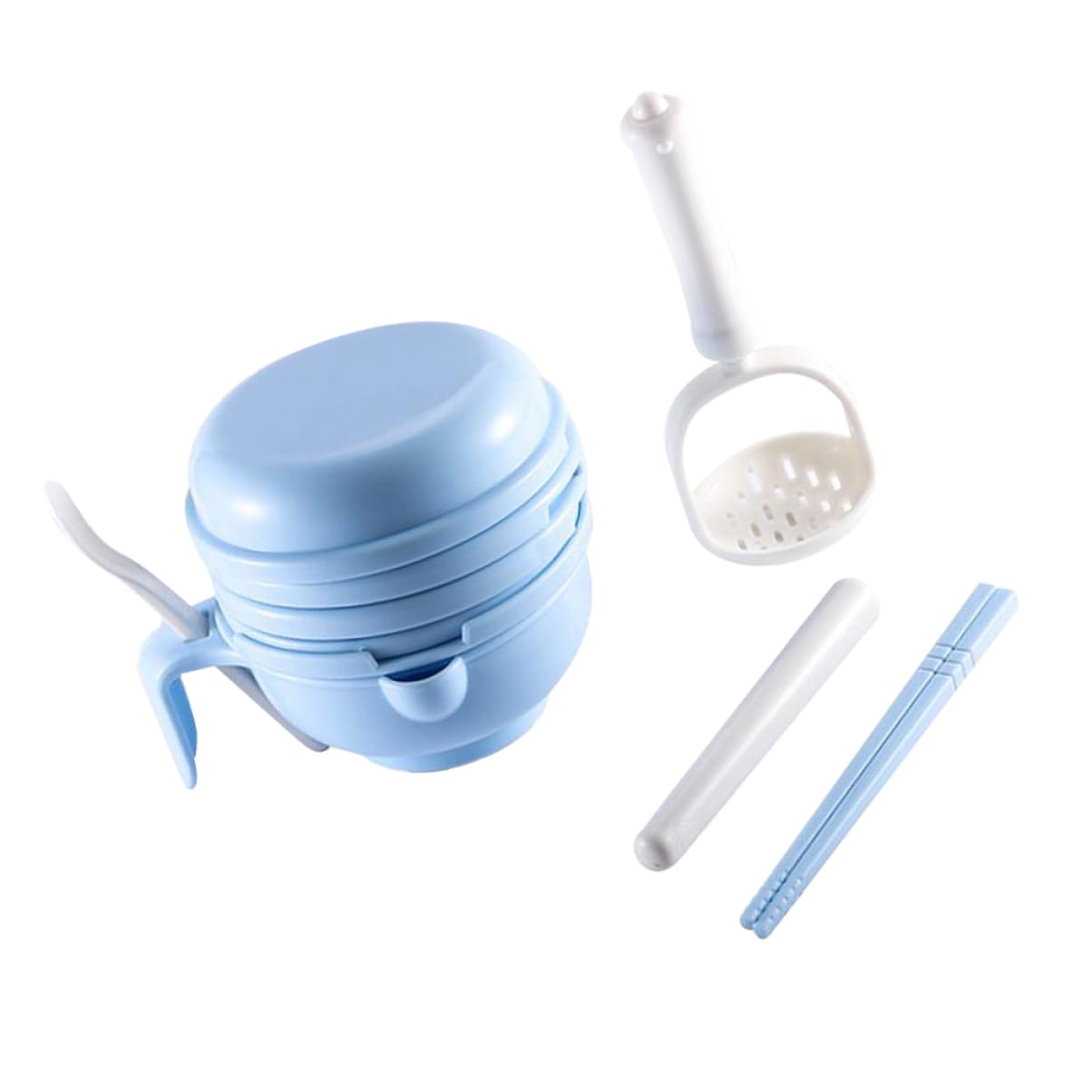 BESTonZON Set Baby Multifunctional Manual Grinder Bowl Spoon Complementary Feeding Tool Sky-blue Easy to