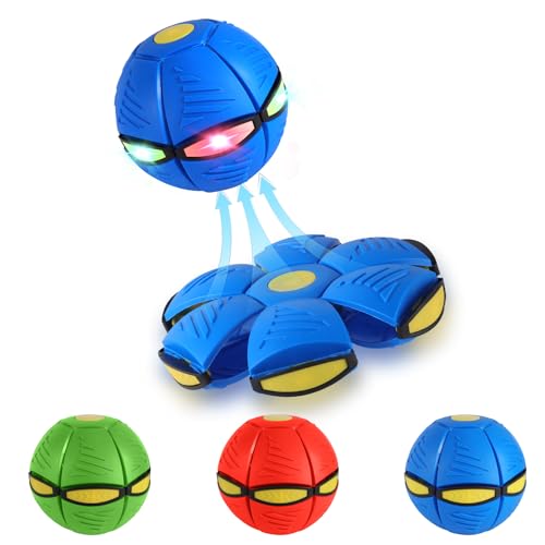 Agaommio Magic Bouncing Ball 6-Light Dual Form Pop up Meta Ball Metaball Transforming Design Flying Saucer Bouncy Interactive Bouncing Balls for Children Dogs Pets Toys (Blue Ball)