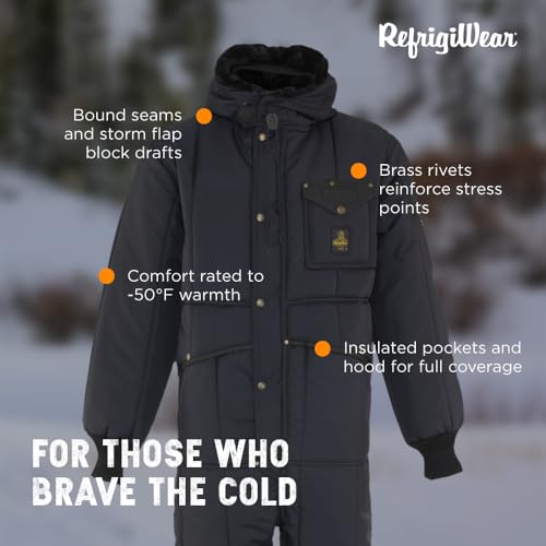 RefrigiWear Iron-Tuff Insulated Coveralls with Hood -50°F Rated Coveralls for Men - Water & Wind-Resistant Winter Overalls - Navy - X-Large - Thumbnail 5