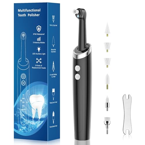 InFanso Tooth Polisher Plaque Remover for Teeth, Teeth Whitening Kit with 5 Brush Heads & 5 Smart Modes to Effectively Remove Stains and Teeth Yellowing, Rechargeable, Waterproof with LED Light