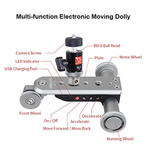 Slider video auto dolly motorisé argent à 5 vitesses pour caméras et smartphones