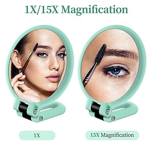Image of Makeup Mirror with Magnification, for Desk Make Up, Magnifying Hand Held Mirror (Folding Mirror (Blue))