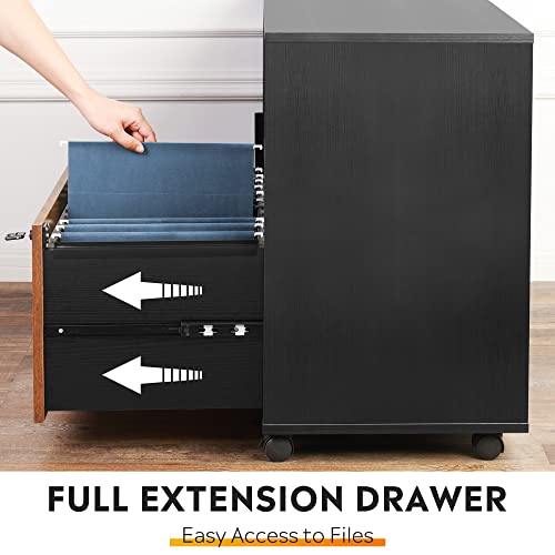 Devaise Office File Cabinet With Lock, 1-Drawer Wood Lateral Filing Cabinet On Wheels, Printer Stand With Open Storage Shelves For Home Office, Rustic Brown #TOP5