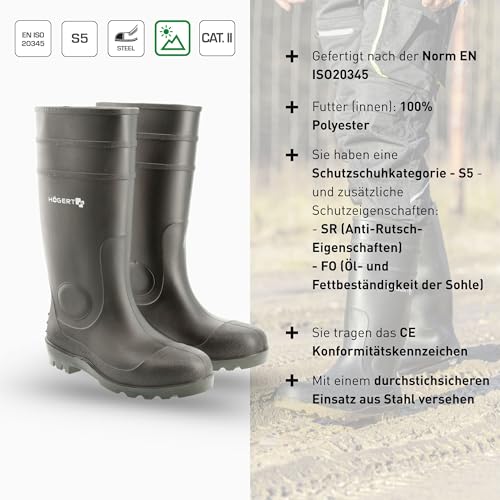 Högert Technik - RITTER Schutzstiefel Gummistiefl | Wasserdichter Sicherheitsstiefel und Arbeitsstiefel | Sicherheitsgummistiefel | EN ISO 20345 | S5 SRA schwarz 46