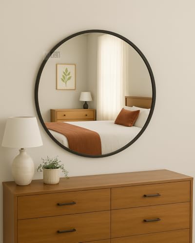 Best Decorative Wall Mirrors: Frameless vs Framed 61 Vanity Round Wall Mirror 30 Inch in Black, Modern Metal Frame Wal...