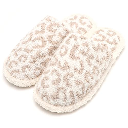 MIRMARU Women’s Animal Print Comfort Fluffy Fuzzy Slip-on House Slippers Open Toe Cross Band Indoor Outdoor Non-Slip Slippers for Women