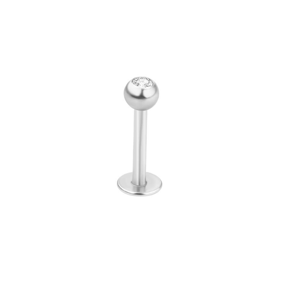 Labret Monroe Piercing WHITE with Gem PREMIUM Titanium Anodized 16g, 10mm Length, 3mm Ball Size (Standard Size) USED FOR: Lower Lip, Cheek, Dimple, Upper Side of Lip, Bottom Side of Lip
