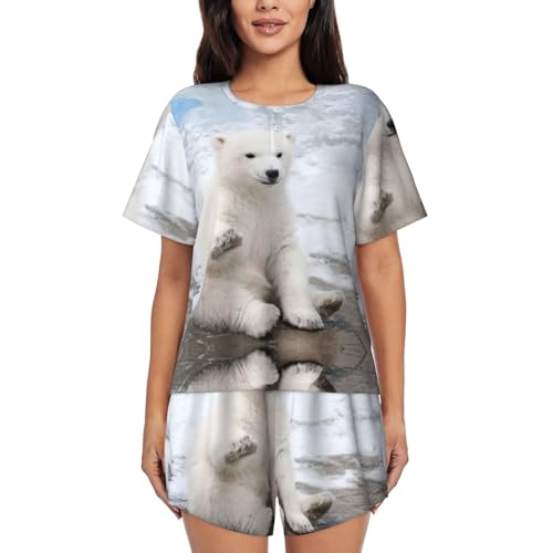 Pyjama 2 pièces femme finitions haut de gamme col rond manches courtes motif ours