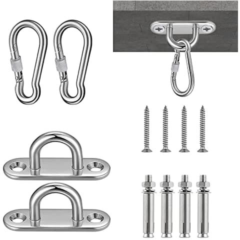YIHATA Hammock Hanging Kit with Carabiner, Heavy Duty Hammock Fixings Pad Eye Plate with Screw Bolts, 304 Stainless Steel Ceiling Hammock Hooks for Indoor Outdoor Swing Chairs Hammock Hanging Cover