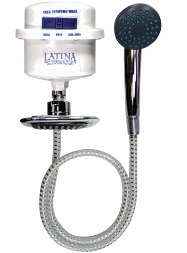 GARLAT LATINA Shower Head Heater with 3 Temperature Selector, Tankless Water Heater Electric with Handheld Shower and Square Plate, Ducha Eléctrica + Free Replacement Heating Element (LT13 120V)