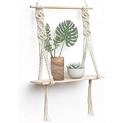 Estanteria Boho Chic Afuly Estanteria Pared Baldas Pared Madera Boho Estante Pared 1 Niveles Macramé Sala Cuarto de Baño Cuarto Hogar Decoración