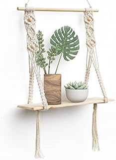 Afuly Hanging Shelf Macrame Wall Floating Shelf Handmade Boho Decor Cute 1 Tier Floating Shelf for Bathroom Bedroom Window