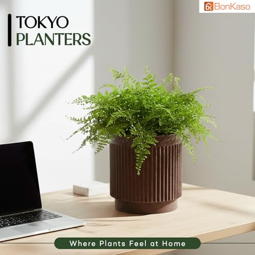 Image of Bonkaso 12 Inch Tokyo Plant Pot for Indoor & Outdoor Use | Lightweight Durable Polymer Flower Pot Gamla | UV & Weather Resistant Planter for Living Room, Balcony, Terrace & Garden (Antique Brown)