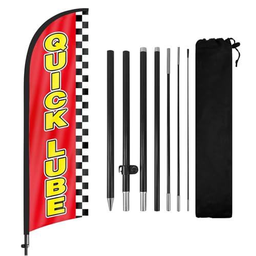 Quick Lube Feather Flag - 8FT Automotive Service Sign - High-Visibility Banner for Oil Change Shops, Car Care Centers & Mechanics