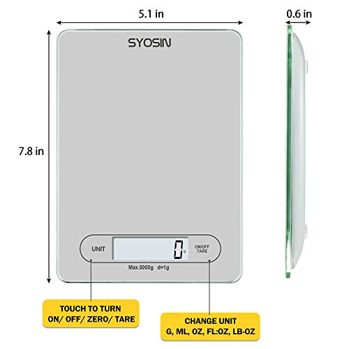 Bamoer Digital Kitchen Scales LCD Display Food Scale with Tempered Glass Cooking and Baking Electric Food Weighing Scales 5kg/ 11lb Accurate Kitchen Scale - Thumbnail 2