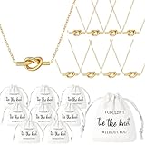 Tondiamo 8 Sets Bridesmaids Proposal Gifts Bridesmaids Pendant Necklace and Linen Cotton Small Drawstring Bags I Couldn't Tie the Knot Without You Jewelry Gifts for Wedding Bridal Party Favors