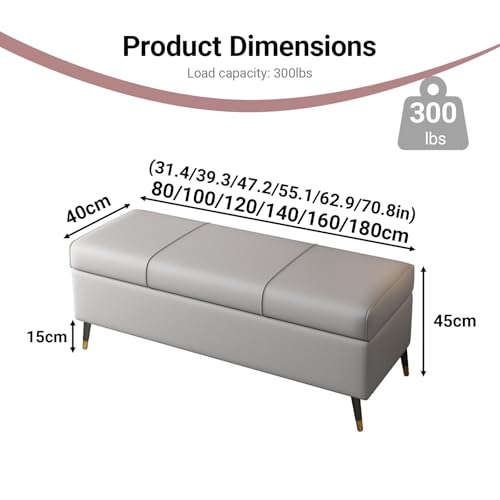 Coffre à couvertures bout de lit gris, banc de rangement 80cm - 3