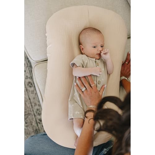 Image of Konssy Muslin Baby Lounger Cover 2 Pack, 100% Cotton Newborn Lounger Cover, Soft and Breathable Baby Nest Slipcover for Boys Girls (Brown,Wheat)