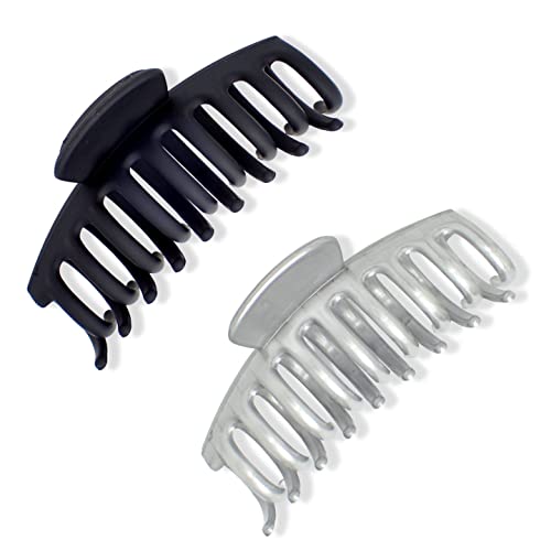 Topkids Accessories 9cm/3.5" Matte Hair Claw Clips for Women and Girls Hair Clips Women Hair Claws Hair Accessories for Women Large Claw Clip Hair Clips for girls hair clips (Black + Silver)