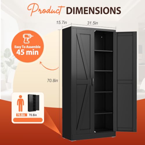 Image of PAOFIN 71 inch Black Metal Storage Pantry Cabinet