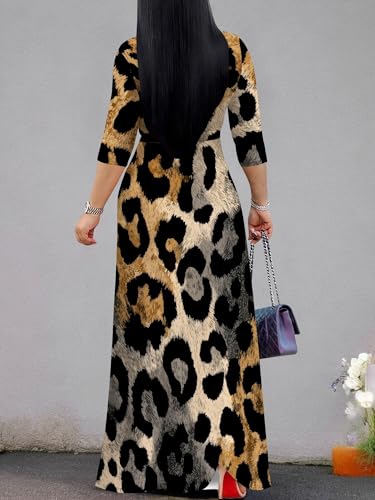 Image of Women Plus Size Long Sleeve V Neck Maxi Dress with Belt | Soft fabric relaxed fit three quarter sleeve v neck with pockets for party and daily wear