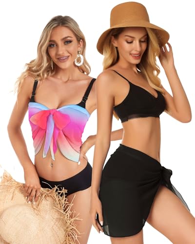 Image of CHICGAL 2 Pieces Women Beach Sarong Bathing Suit Wrap Skirt Sheer Bikini Swimsuit Cover Ups for Swimwear