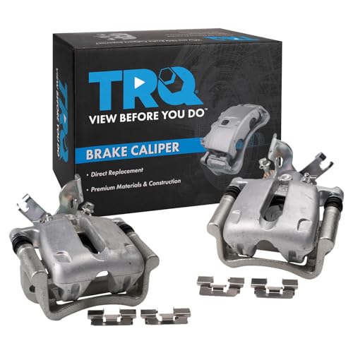Image of TRQ Rear Driver and Passenger Side Brake Caliper Set Caliper Brackets Hardware Compatible with 12-16 Buick LaCrosse 2.4L L4 12-17 Regal 2.4L L4 13 Chevrolet Malibu 2.4L L4 13 Malibu 2.5L L4