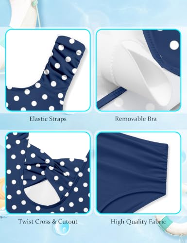 Image of Girls Tankini Swimsuit 2 Piece Bathing Suit Twist Cross Back Cutout Swim Tank Top Floral Print Swimwear for 7-18Y