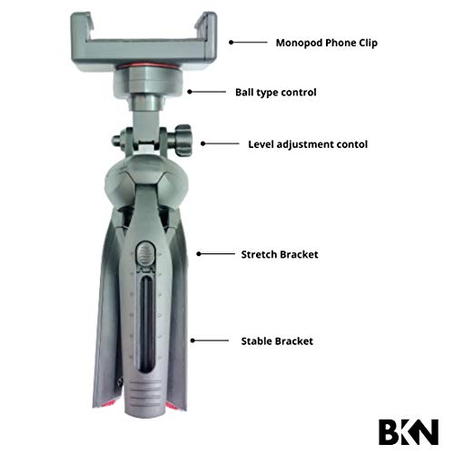 Image of BKN Extendable Live Self Timer Tripod with Monopod Phone Clip Attachment Lightweight Portable for Vlog, Video Shooting, Photography, YouTube etc