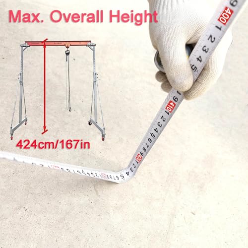 Width 12.5FT Adjustable Gantry Crane 4000 LBS, Span Adjustable 9.45 FT ~ 10.96~12.5FT, Height Adjustable 9.85 FT ~ 10 FT ~ 12 FT ~ 13.9 FT, 2T Portable Gantry Hoist, Garage Crane (12.5 FT) - Thumbnail 4