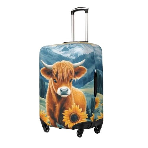 Sunflower Highland Cow Print Travel Luggage Cover Elastic Baggage Protector For Men Women Fits 18-21 Inch Luggage2
