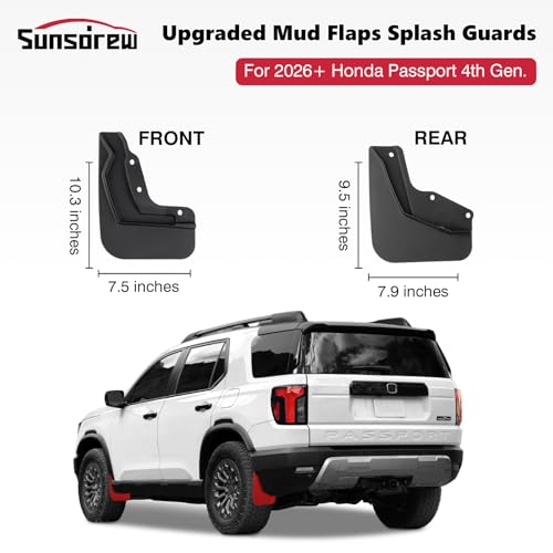 Image of Sunsdrew Mud Flaps for 2026 Honda Passport Mudguards Accessories All-Weather Passport Mud Flaps Splash Guards No-Drill Front and Rear-Black,4 Pc