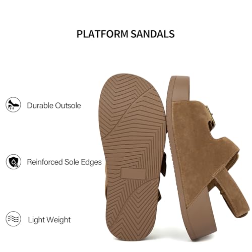 Image of Platform Sandals Women Genuine Leather Slip-on Beach Slide Buckle Comfortable Sandals with Memory Foam Soft Lining and Open Toe Low Wedges