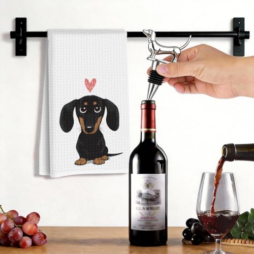 Image of Dachshund Kitchen Towels with Wine Bottle Stopper 24x14 Inch, Dachshund Gifts Reusable Dish Towels for Kitchen Bars Decor, Wine Gift Weiner Dog Gifts for Women Men Christmas Birthday Gift-1