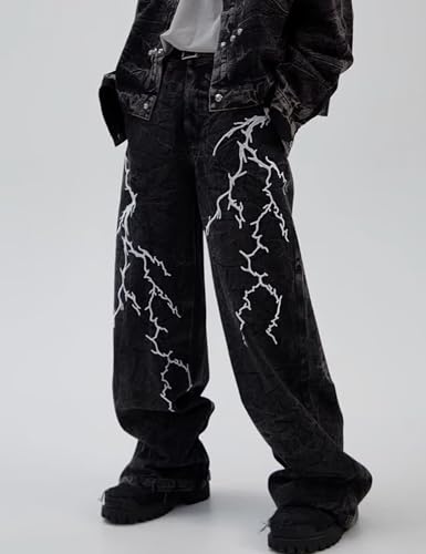 Y2k Baggy Jeans Men Flower Print Graphic Jeans Harajuku Wide Leg Vintage Denim Pants Streetwear3