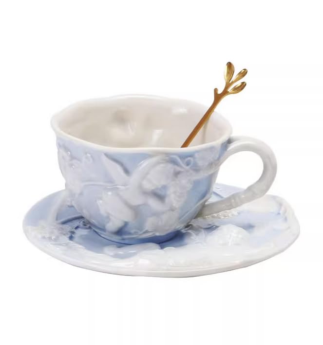 Set di tazze e piattini da caffè e tè in ceramica Blue Angel Pottery Set di tazze da caffè e piattini piatto per tazza da latte e succo regalo di compleanno per ufficio e casa