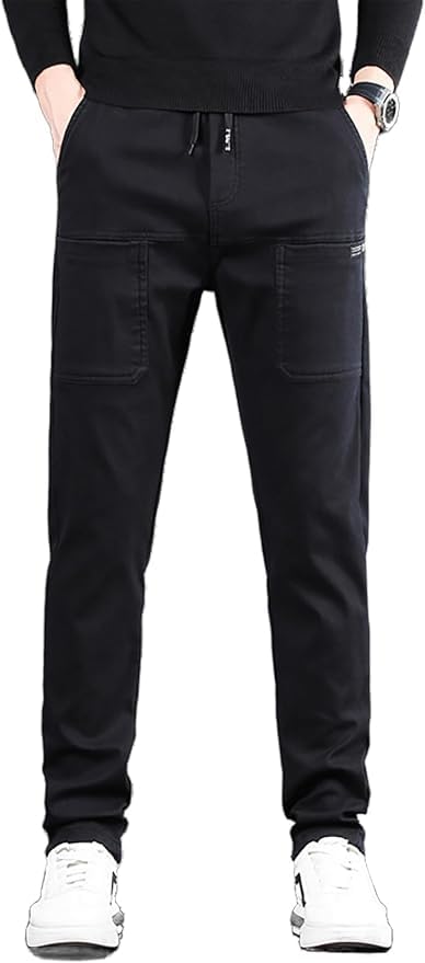 Mens High Stretch Multi-Pocket Durable Cargo Pants Men Comfy Lightweight Drawsting Work Hiking Cargo Pants