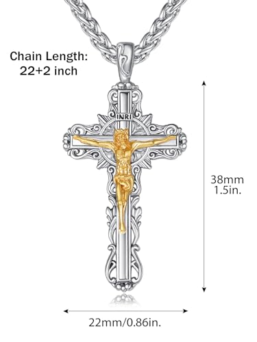 925 Sterling Silver Cross Crucifix Pendant Necklace for Men Women Saint Medal Christian Religious Necklace for Men4