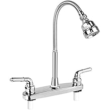RV Kitchen Faucet,Camper RV Sink Faucets Kitchen Replacement with Flexible Arc 360 Degree Rotatable Sprayer for Campers,Motorhomes,Travel Trailers,8 inch 2 Hole,Non-Metallic,Chrome