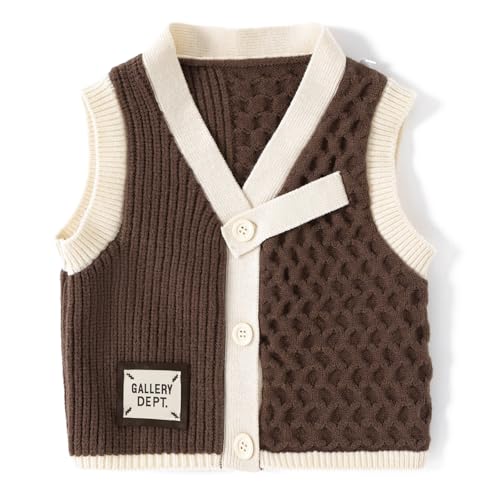 Toddler Knitted Vest Stylish Button-Up Sleeveless Cardigan with Textured Design Warm Baby Sweater Vest
