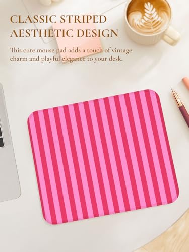 Image of Square Cute Striped Mouse Pad with Stitched Edge, Premium Waterproof Cloth Aesthetic Small Stripe Mouse Mat, Non-Slip Rubber Base Funny Mousepad Desk Accessories,Striped Hot Pink
