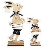 com-four® 2X Figura Decorativa con Soporte - Conejo de Pascua Grande y Conejo Pequeño con Flor - Dec...