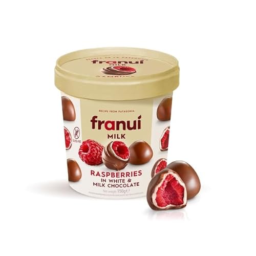 Franui Framboises enrobees au Chocolat Blanc et Chocolat au Lait - Le pot de 150g