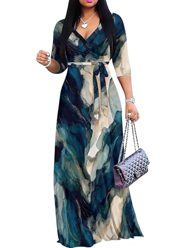 Image of PinkPatty Plus Size Dresses for Curvy Women V Neck Flowy Long Sleeves Wrap Maxi Dress Travel Vacation Outfits