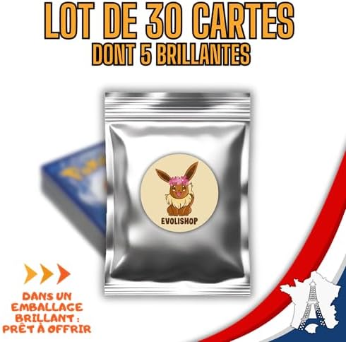 Lot De 30 Cartes Pokémon Officielles Françaises - 6 Cartes Brillantes - Sans Doublon Ni énergie - Cadeau Collectionneur