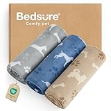 Bedsure 1 Pack 3 Pet Blankets, Super Soft Fluffy Premium Fleece Flannel Portable Throw Dog Blankets for Small Dogs, Printed Cat Puppy Blanket Grey/Brown/Blue Small(23x16 inch)