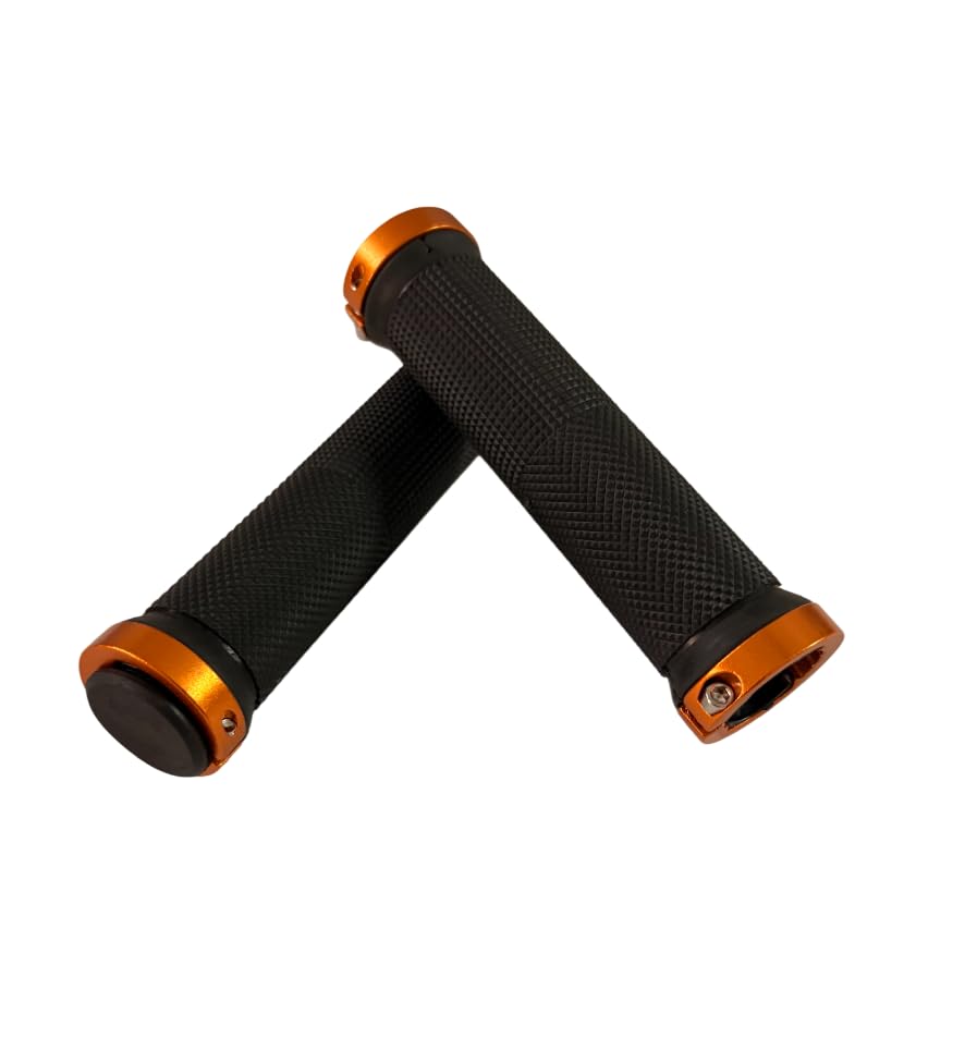 Image of Shrenik Cycle Hand Grip 13cms Length Non Toxic Anti-Slip with Colored Ring for MTB /City Bicycle Handlebar Grips (Black /Orange)