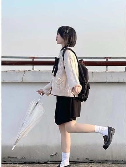 Miniatura 4 de Japón Harajuku Kawaii Pink Knit Cardigan Mujer Cuello en V Suéter Lindo Arco Corazón Coreano JK Escuela Uniforme Chaqueta