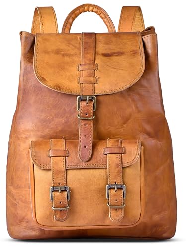 SH SHIFAA HANDICRAFT Leather Backpack for Women & Men Vintage Handmade Travel Rucksack Hiking Bagpack Large 16 Inches Shoulder Laptop Leather Bag